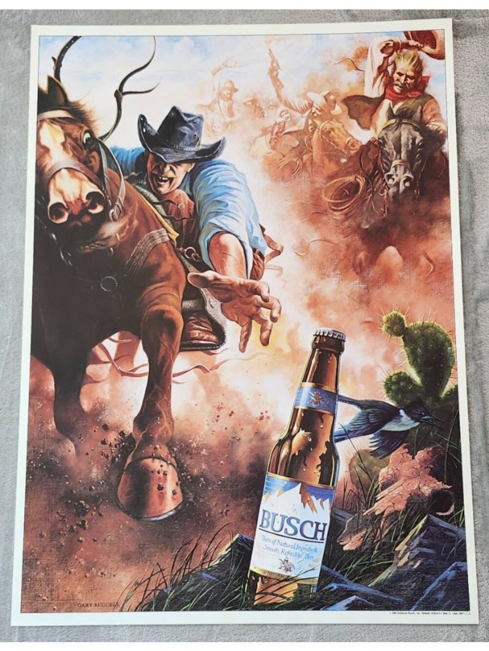 Vintage 1984 Busch Beer Poster Gary Ruddell Western Cowboy Print 19" X 27"